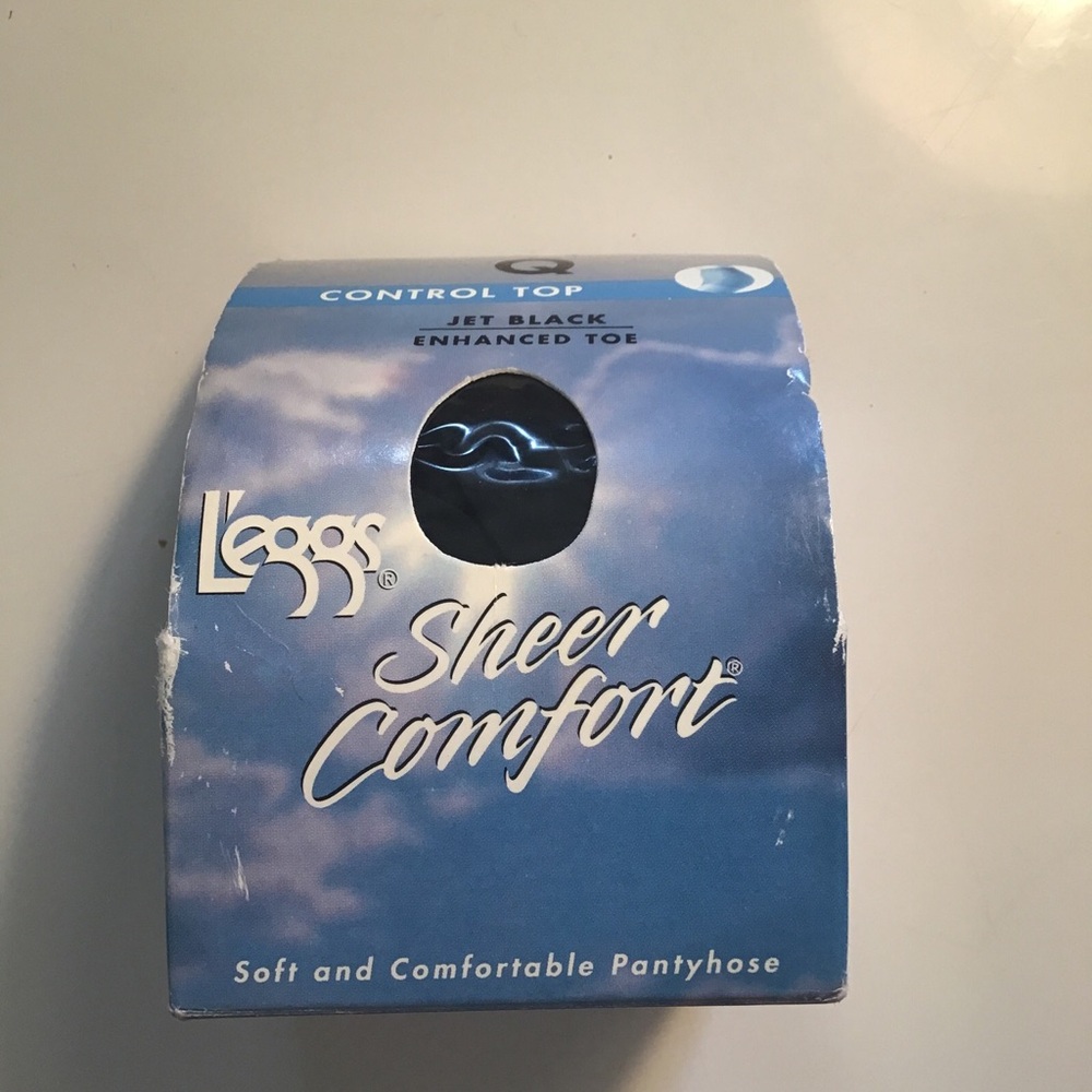 Vtg L’eggs Sheer Comfort Control Top Enhanced Toe Size Q Jet Black Nylon Hose